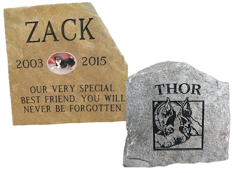 2 custom stone memorials for pets